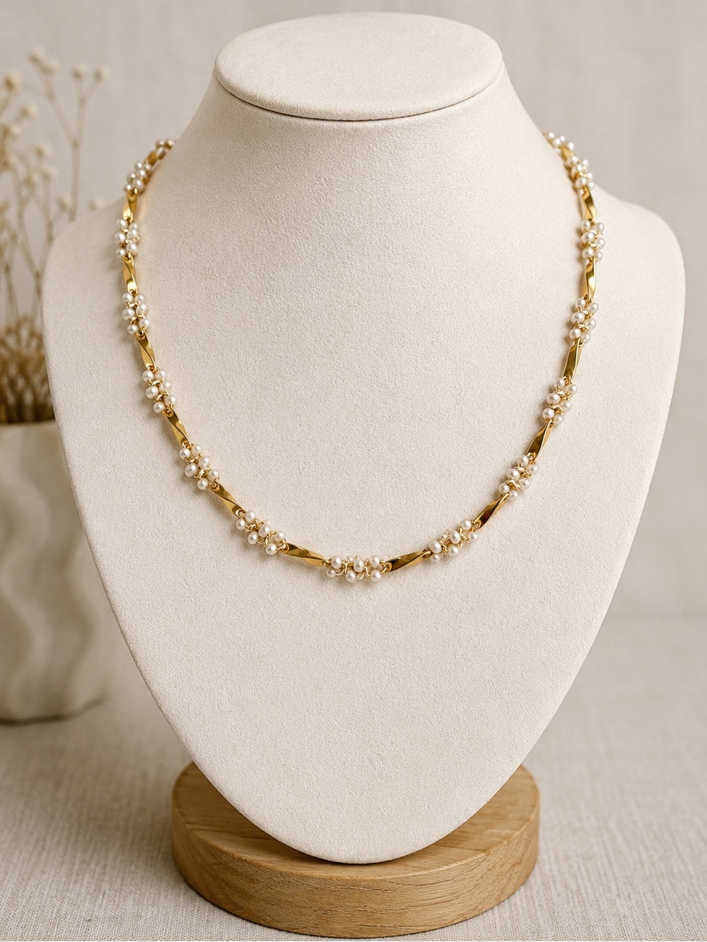 Gold Tone Pearl Cluster Necklace - Women Jewelry